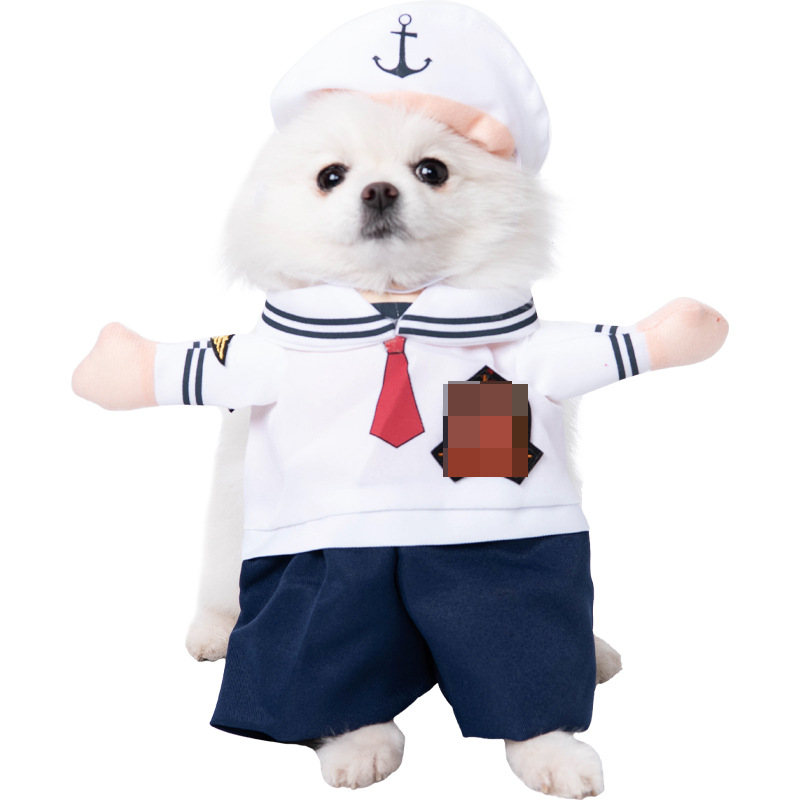 Pet Sailor Costume Dog Nautical Outfit with Anchor Cap
